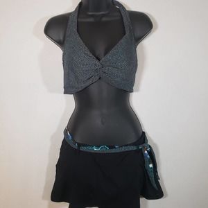 Coco Reef Bikini Swimsuit Sz 34C Top Large Swimskirt Black Turquoise Brown